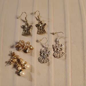 Silver Angel Earrings and Snowmen